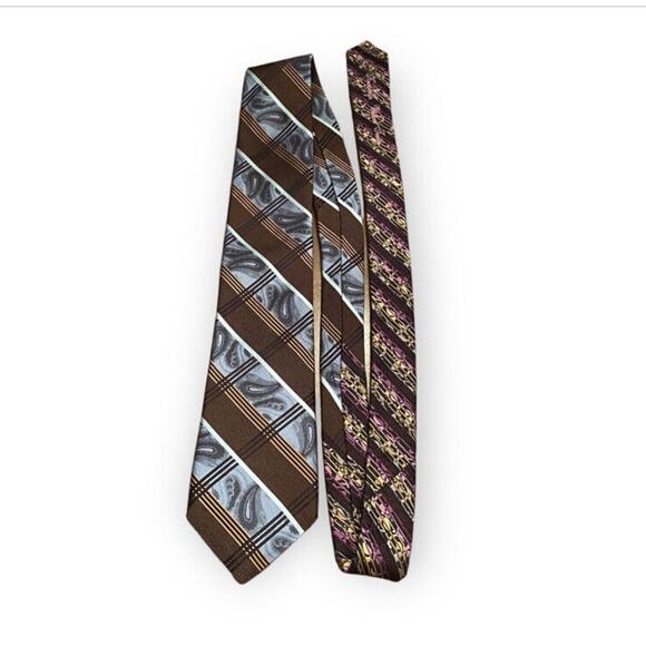 Robert Graham Quirky Silk Tie Chunky Wide Paisley Regimental Stripe Brown Purple - Picture 3 of 8